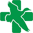 A green cross with an animal in the middle of it.